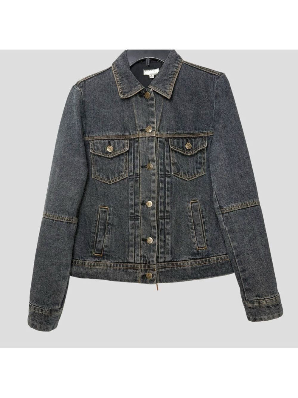 90s Gray Denim Jacket M Lace Up Corset Back Whimsigoth Grunge Steampunk Y2K - Picture 3 of 13
